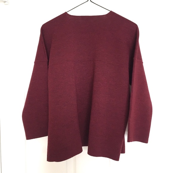 Eileen Fisher Burgundy Wool Boxy Fit Jacket Cardi - Picture 5 of 5